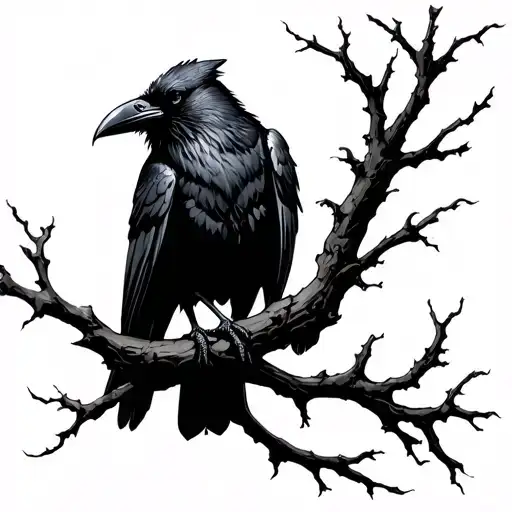 Goth Raven Banner Perched Branch