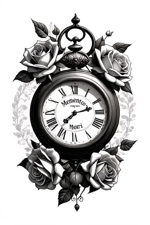 Clock With Roses And A Phrase 'Memento Mori'