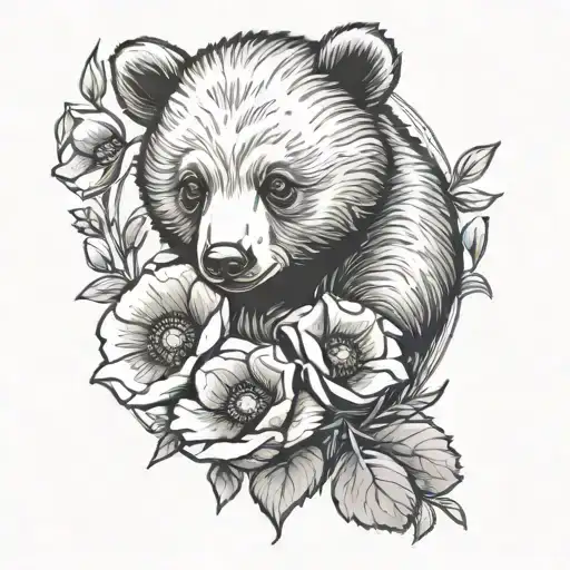 Baby Bear And Poppy Flower