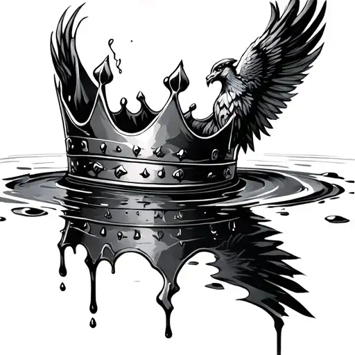 Broken Crown Laying In A Puddle Of Tears With A Phoenix Flying Out Of The Crown
