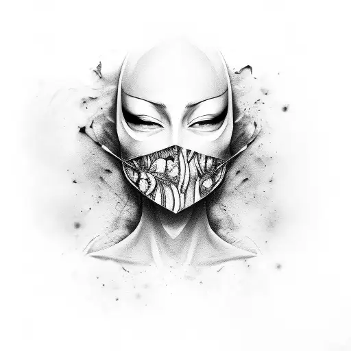 Woman Eyes Behind A 2 Side Broken Mask