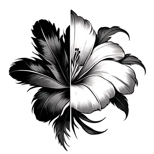 Half Raven Feather Half Lilly Flower