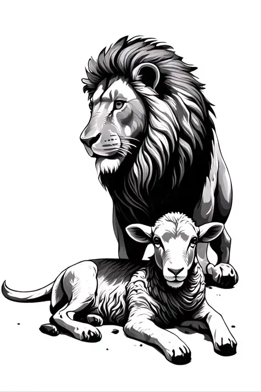 Lion Protecting A Lamb Laying