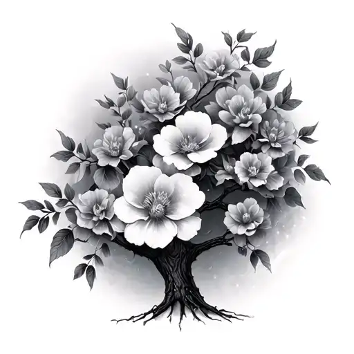 Large Tattoo Tree Flowers Memories