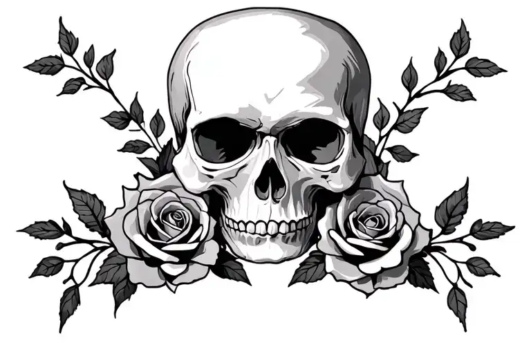 Skull And Roses Patterns On Neck