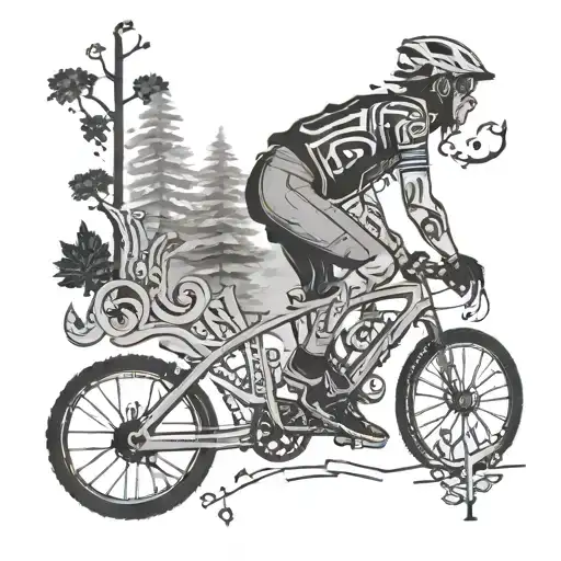 A Traveler Riding A Bike Through A Forest Made Of Musical Notes And Stock Market Symbols