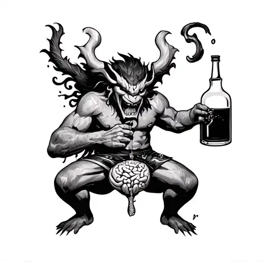 Japanese Oni Demon Pouring Liquor Onto My Liver