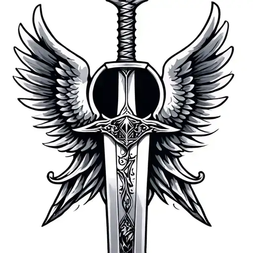 Men's Tattoo With A Dagger And Wings