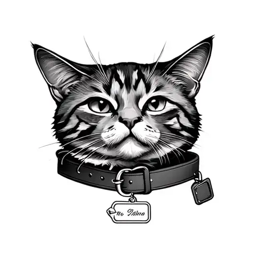 Outline Tattoo Of A Cat Collar With A Name Tag