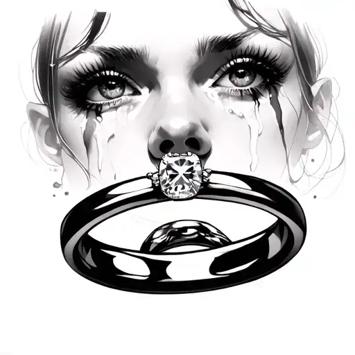 Female Crying Painting A Canvas Of A Wedding Ring