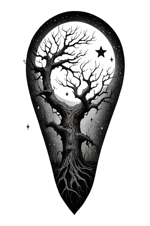 Haunted Tree With Moon And Stars