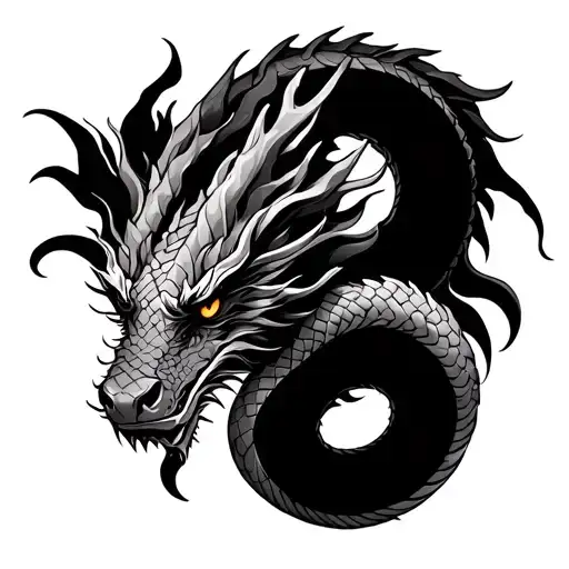 Eastern Dragon And Snake Intertwined