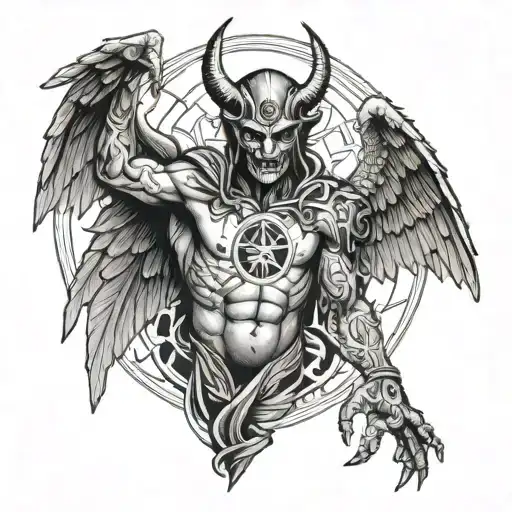 A Devil With Angel Wings Holding A Glowing Illuminati Symbol