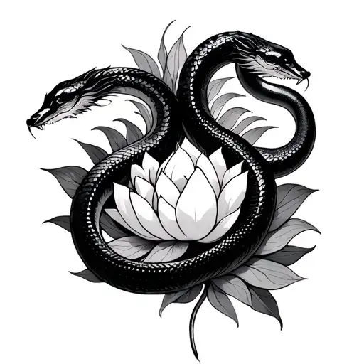 Gemini Zodiac Symbol Using 2 Cobras Intertwined Include Lotus Flowe