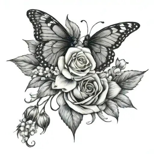 Lilly Of The Valley With Rose Intertwined With A Butterfly And Ladybug