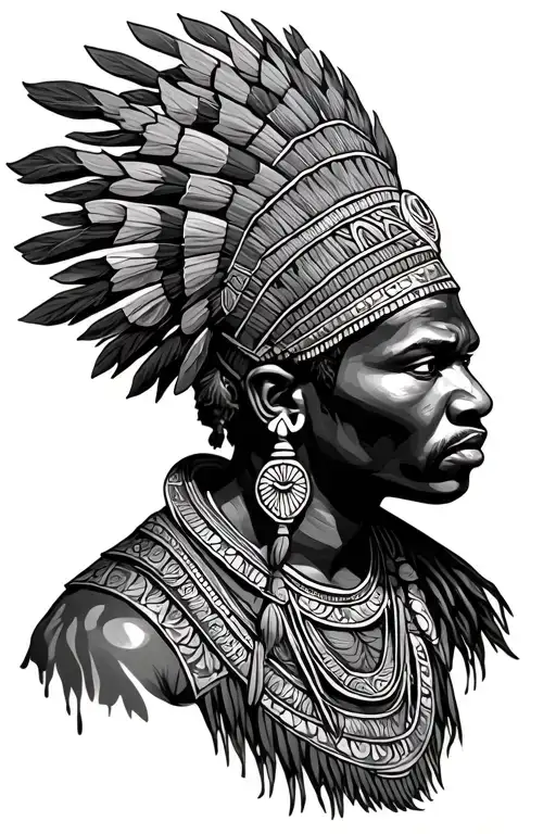 African Warrior With Head Dress