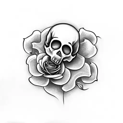 Skull With A Rose And Clovers