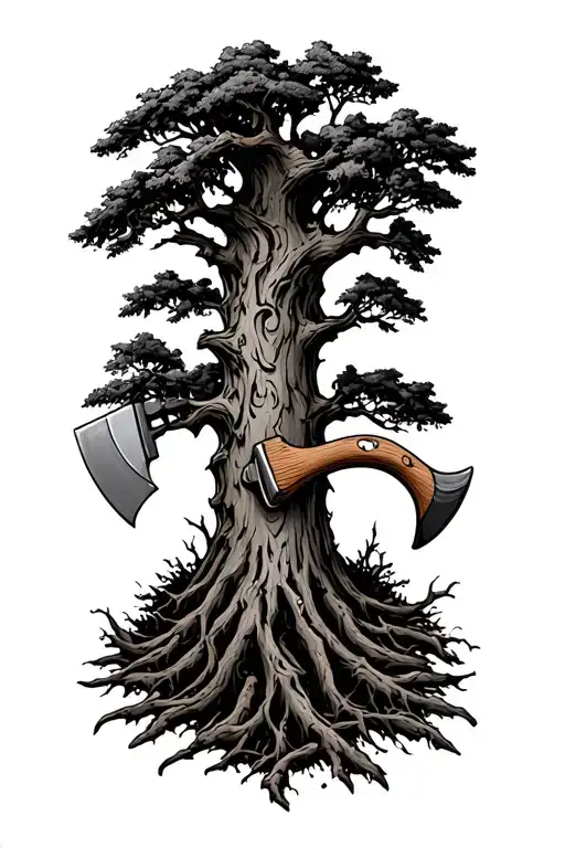 Axe Cutting Down Oak Tree
