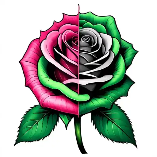 Rose With Half Green Half Pink Ribbon