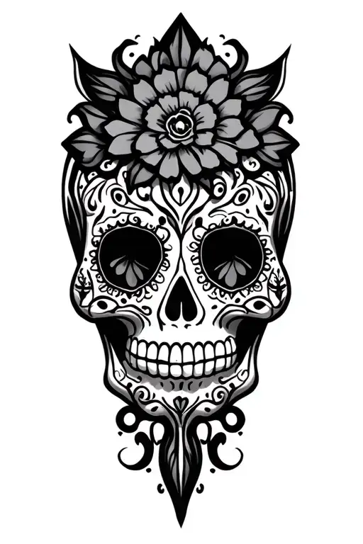 Sugar Skull Surrounded By Abstract Design