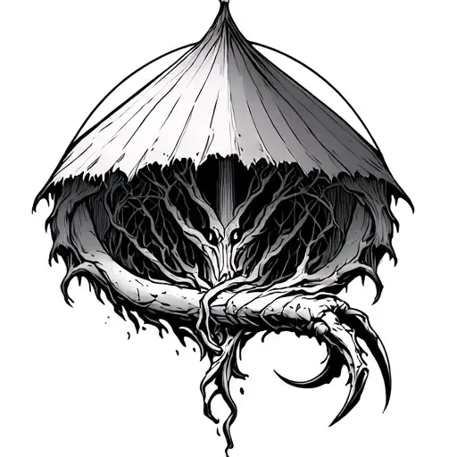 Line Tattoo With A Claw Hamer That Flows Into A Canopy