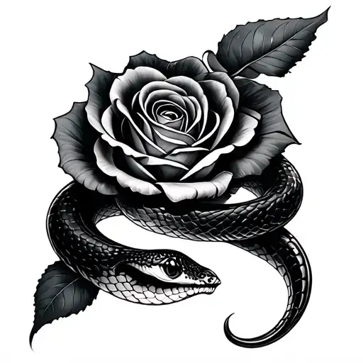 Black Snake With Rose As Eye