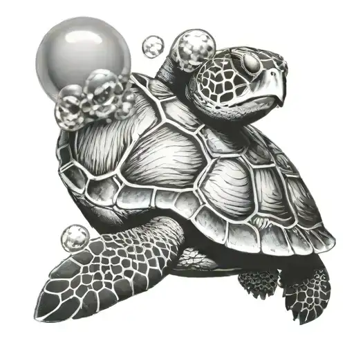 Sea Turtle With Bubbles Small