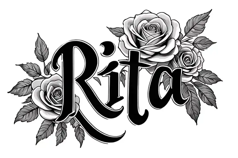 Rita Lettering And Roses Intertwined