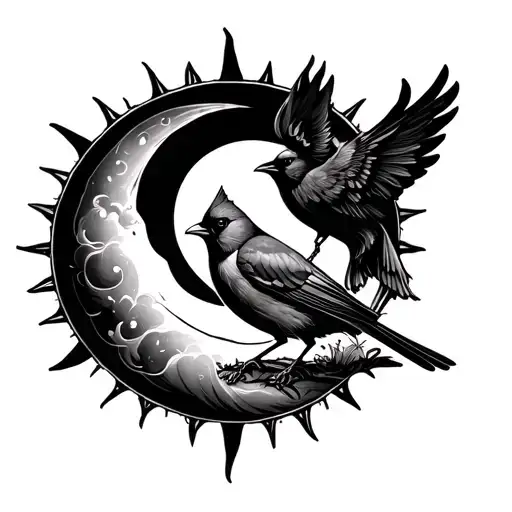 Hourglass Filled Sun Moon Cardinal Bird