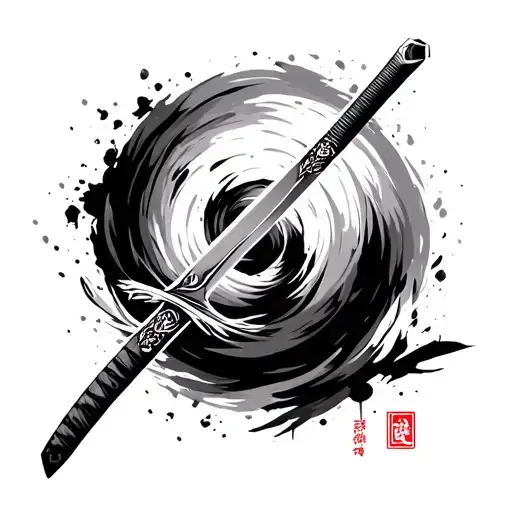 Samurai Sword With Brush And Paint