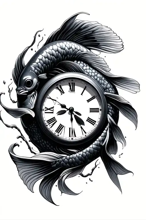 Coy Fish Swimming Around A Clock Face