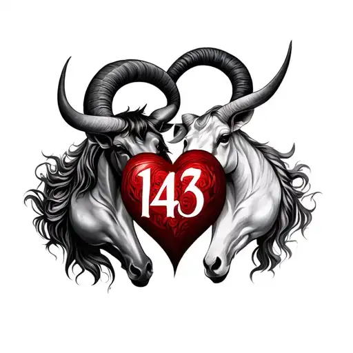 Capricorn And Taurus Zodiac Symbal Connected By A Heart With 143 Inside The Heart
