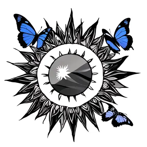 Phillipines Flag Sun With Butterflies - Tribal