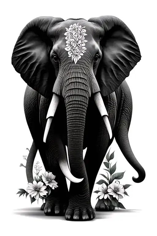 Realistic African Elephant With Flowers Intertwined