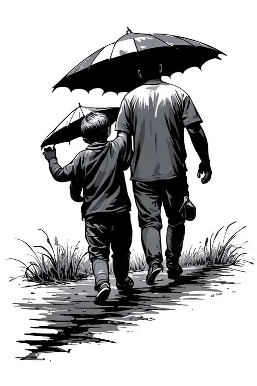 Dad And Son Walking Away