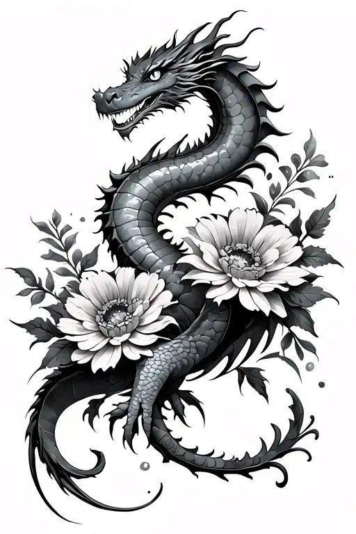 Dragon And Marigolds And Cosmo Flower