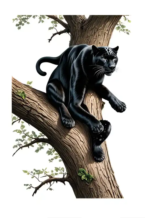 Black Panther Laying On Tree Branch