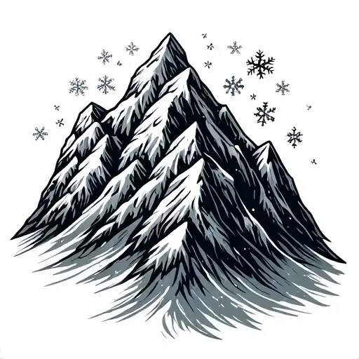 Mountain Outline Interwinded With Snowflakes