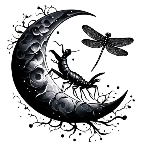 Half Moon And Dragonfly Minimal Forearm