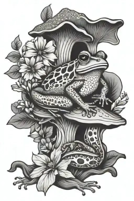 Frog Mushroom Flower Leaves Mandala