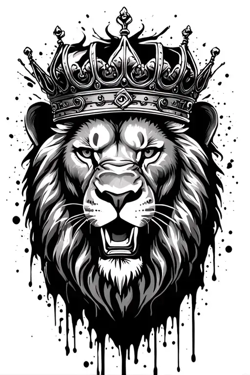 Crowned Lion Head With Paint Splatter