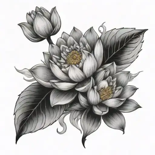 Three Lotus Flowers Blooming