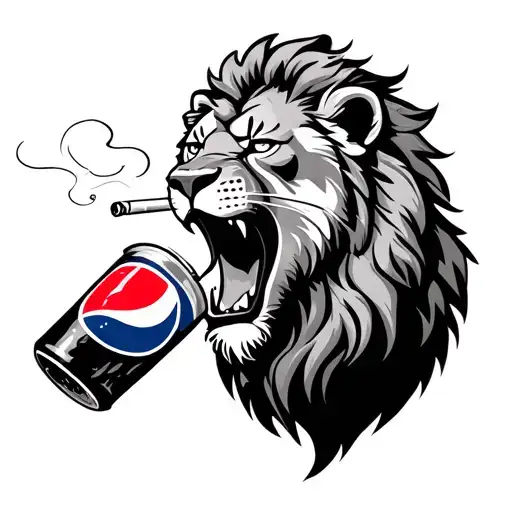 Lion Drinking A Pepsi And Smoking A Cigarette