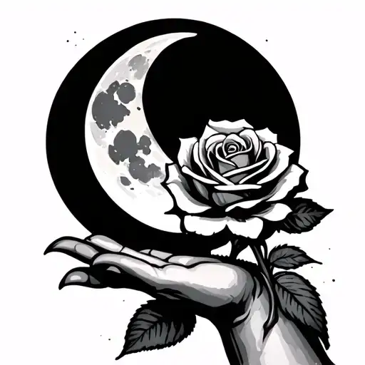 To The Moon And Back On Fore Arm Tattoo With Rose On Hand