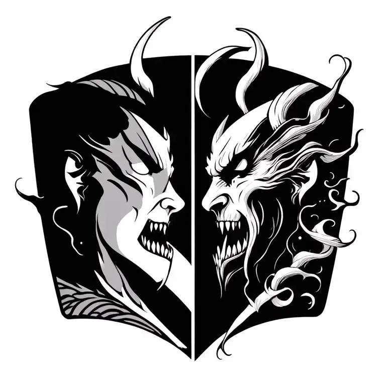 Japanese Tattoo Showing Balance Between Good Vs Evil