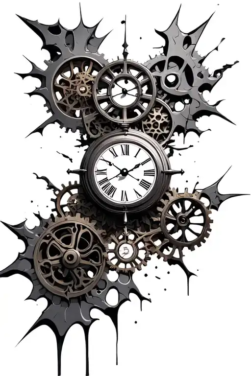 Shattered Clock With Intricate Gears Underneath