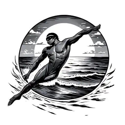 Beach Freediver And Sunset Sky