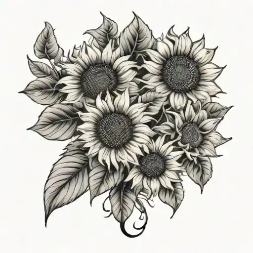 A Tattoo Of A Stylized Sunflower Bouquet With Subtle Nurse-related Elements Incorporated