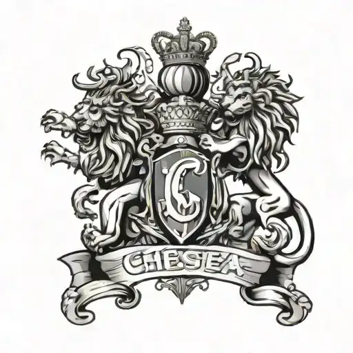 Chelsea Champions League Football Trophy Tattoo Design With Lion