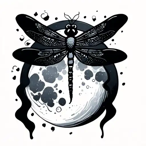 Moon And Dragonfly Doodle